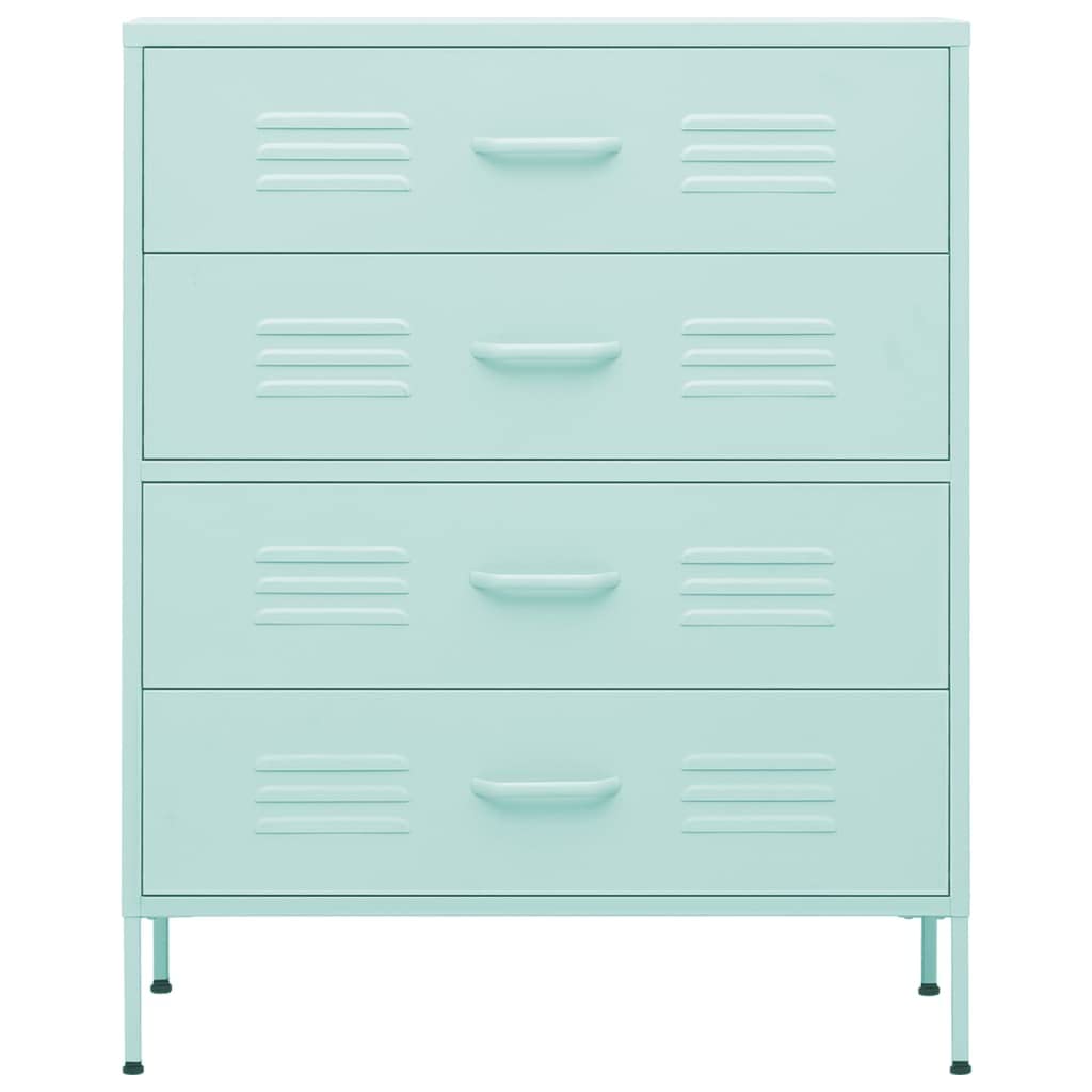 vidaXL Mint Steel Chest of Drawers - Industrial Style Side Cabinet with Adjustable Levelers and Robust Construction - Practical Design with Spacious Drawers, 31.5&quot; x 13.8&quot; x 40&quot;