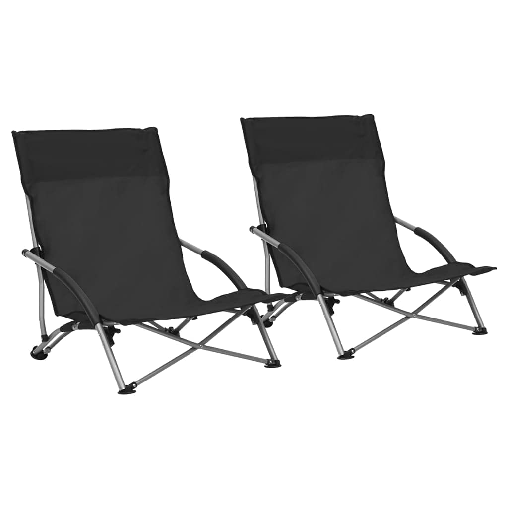 vidaXL Folding Beach Chairs 2 pcs Black Fabric