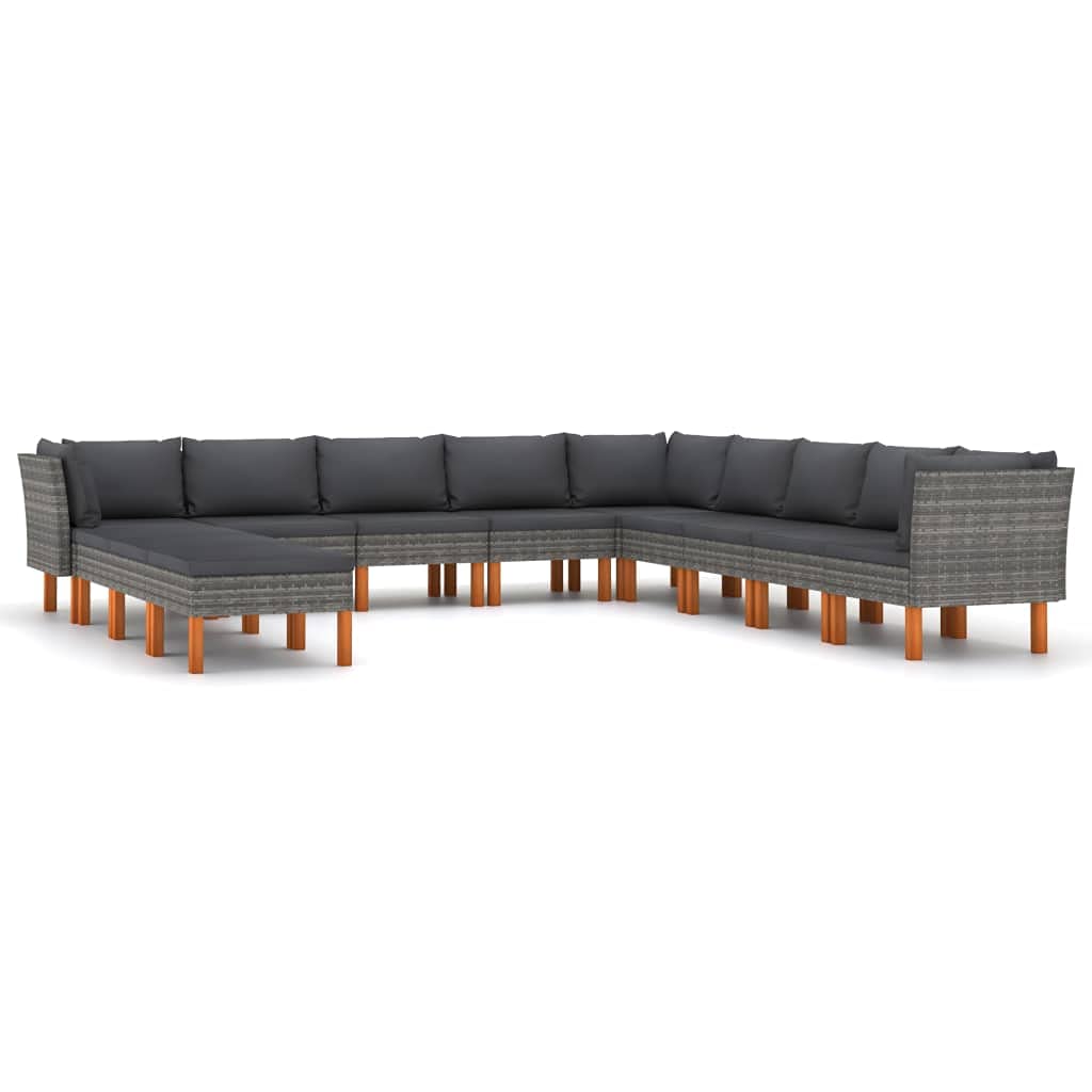 vidaXL Patio Lounge Set 12 Piece, Sectional Sofa for Outdoor Garden Yard, Patio Furniture with Cushions, Footrest, Farmhouse Modern Style