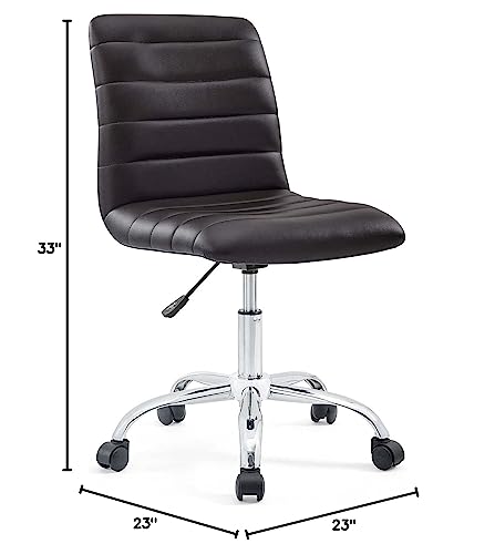Modway Ripple Ribbed Armless Mid Back Swivel Computer Desk Office Chair In Brown