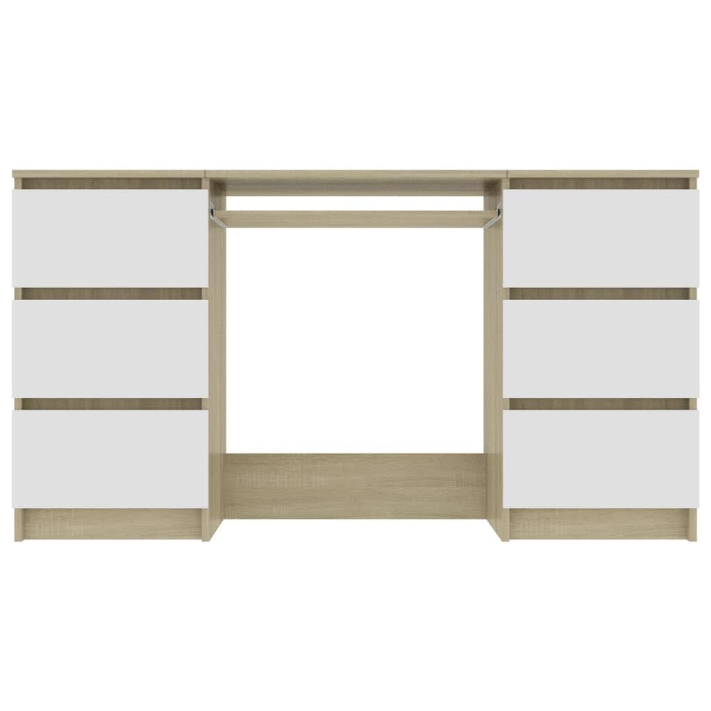 vidaXL Engineered Wood Writing Desk - White and Sonoma Oak Finish - Compact and Space-Saving Design with 6 Drawers - Ideal for Office, Dorm or Study Room