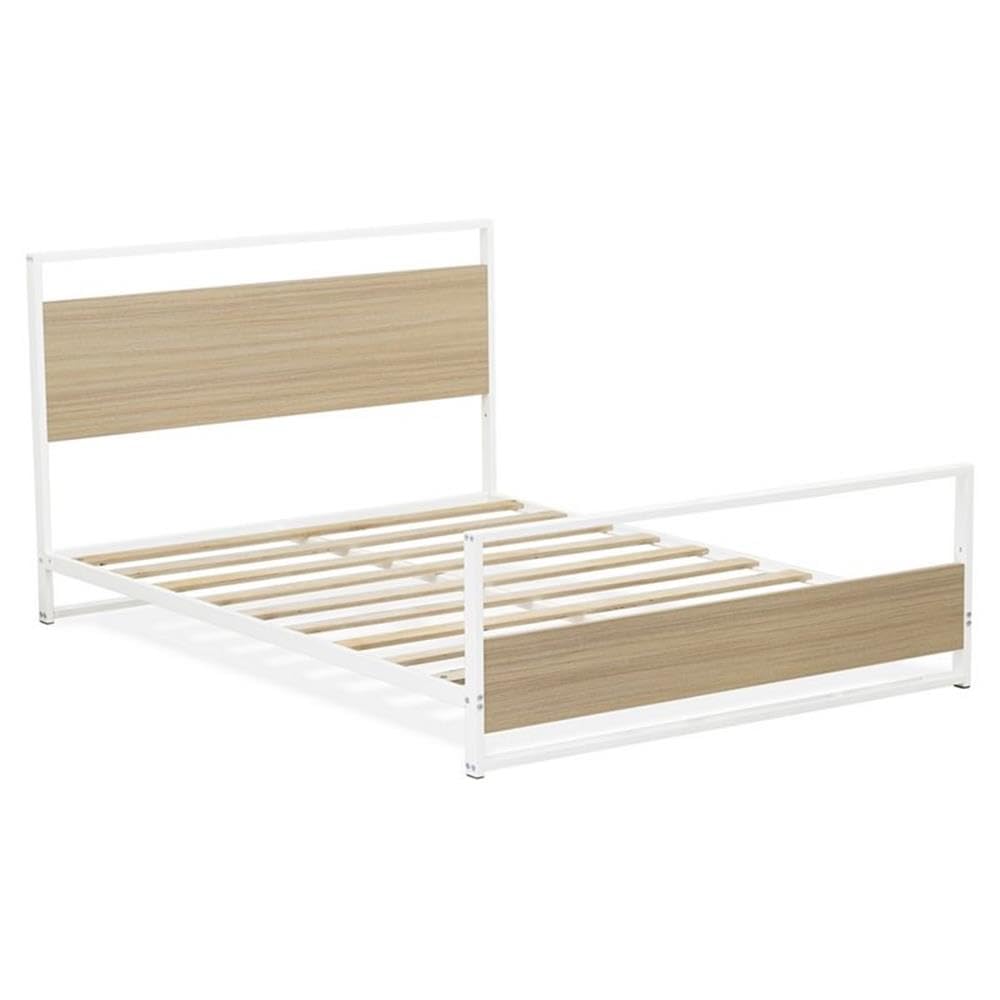 East West Furniture ERFBW02 Erie Platform Bed Frame with 4 Metal Legs - High-Class Bed in Powder Coating White Color and White Wood Laminate