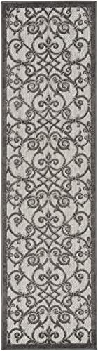 HomeRoots Grey/Charcoal 100% Polypropylene 2’ x 8’ Gray and Charcoal Indoor Outdoor Runner Rug
