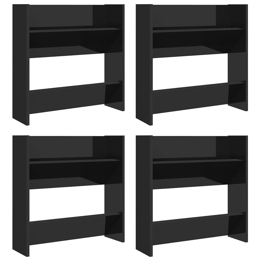 vidaXL Wall Shoe Cabinets 4 pcs High Gloss Black 23.6"x7.1"x23.6" Engineered Wood