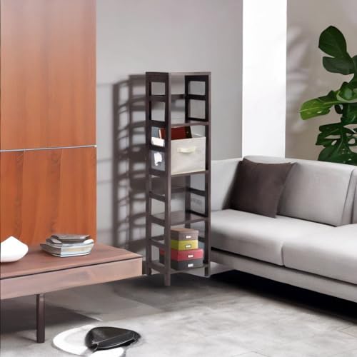 Ergode Timeless Espresso Shelving Unit with Small Storage Basket - 4-Tier Design