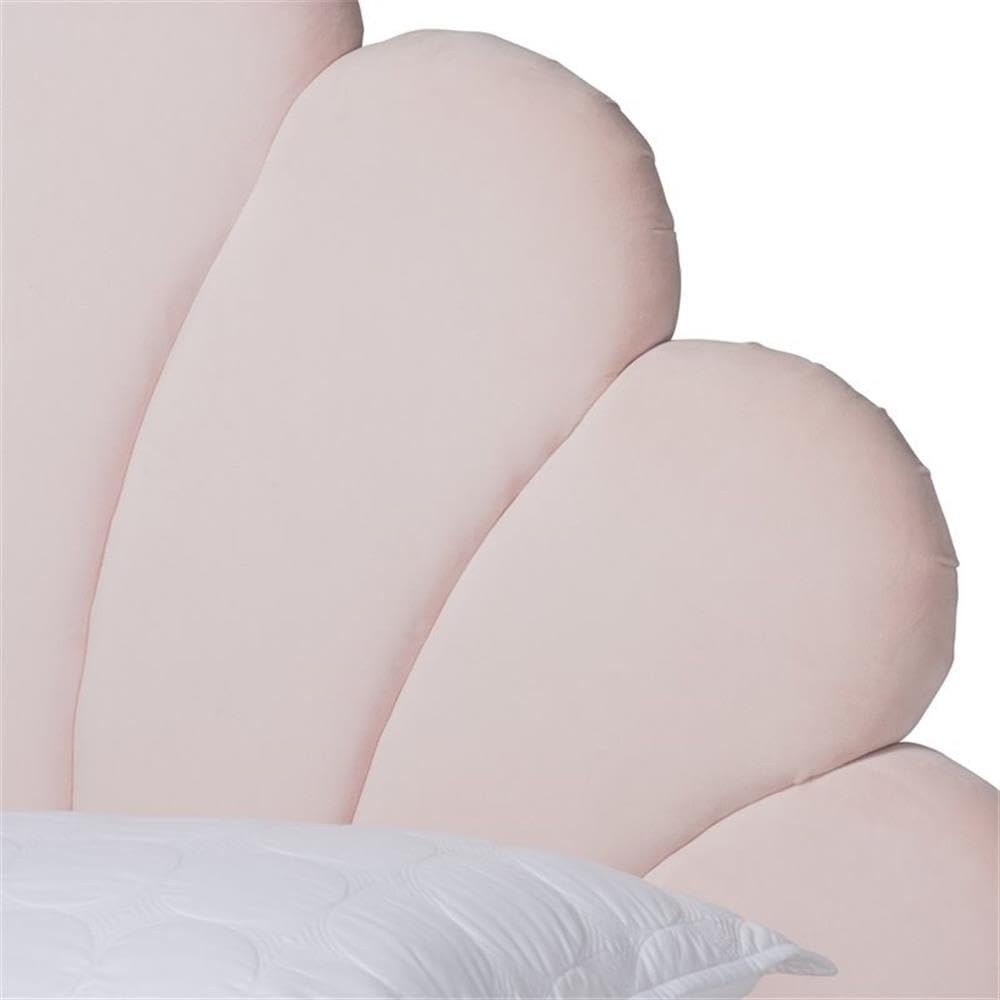 Baxton Studio Odille Queen Size Light Pink Velvet Seashell Shaped Platform Bed