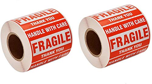 True-Ally 2 Roll Fragile Stickers - 3X 2 Strong Adhesive Red Fragile Labels Handle With Care Warning Stickers For Shipping Packi