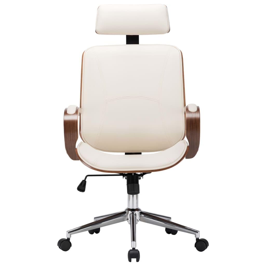vidaXL Swivel Office Chair - Modern Design Cream Faux Leather and Bentwood Frame Adjustable Armchair for Office/Living Room/Lounge
