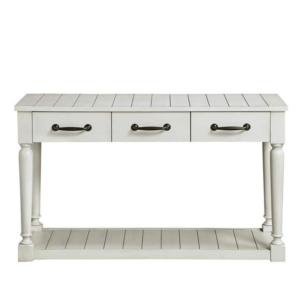 Steve Silver Hemingway Cottage Styling, Alabaster Finish, Working Drawer, Farmhouse Design, Ebony Metal Hardware Sofa Table, 50 x 17 x 30