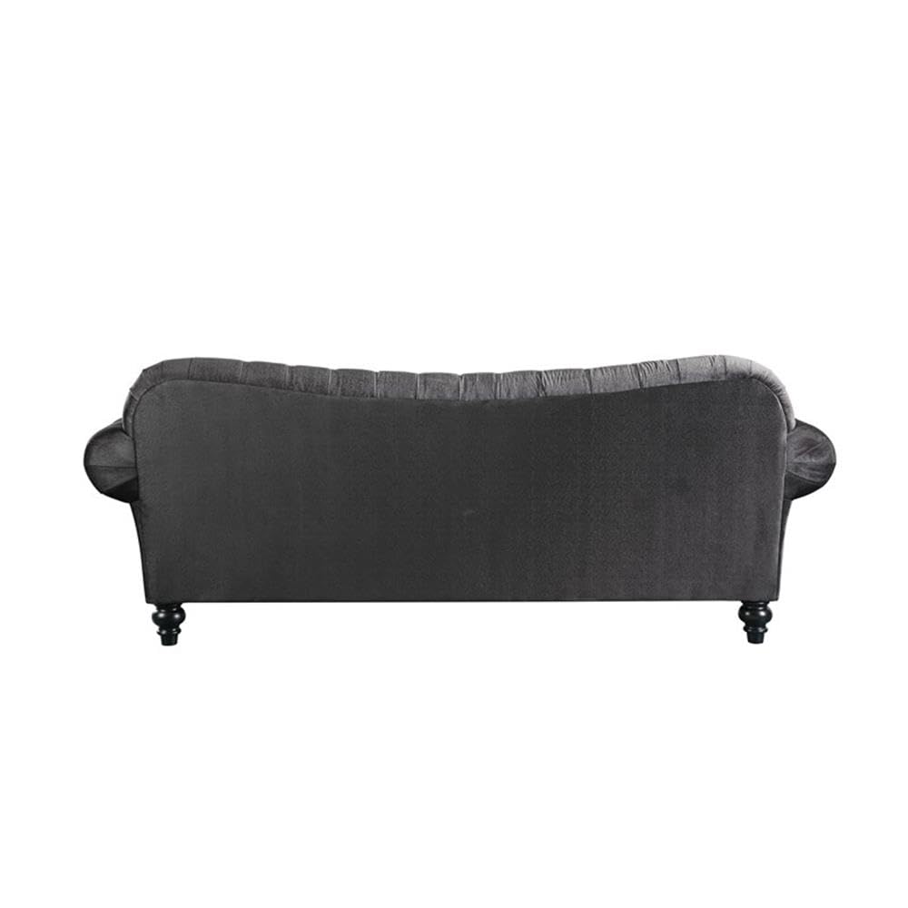 Acme Gaura Velvet Tufted Sofa with Nail-Head Trim in Dark Gray