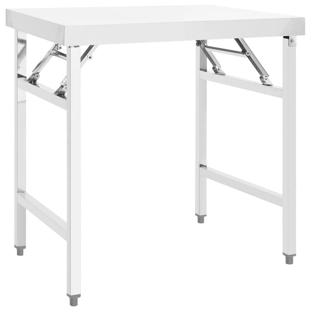 vidaXL Stainless Steel Folding Gastronomy Worktable - 34&quot;x24&quot;x32&quot;, Foldable, Easy to Clean, for Commercial Kitchens, Bars, Restaurants, Schools