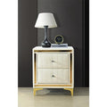 Monique Velvet Nightstand with Gold Legs and Gold Trim, Crystal knobs - Fully Assembled (Cream)