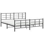 vidaXL King Metal Bed Frame with Headboard/Footboard - Black, 76"x79.9" Steel Slatted Base for Bedroom Stability and Under-Bed Storage