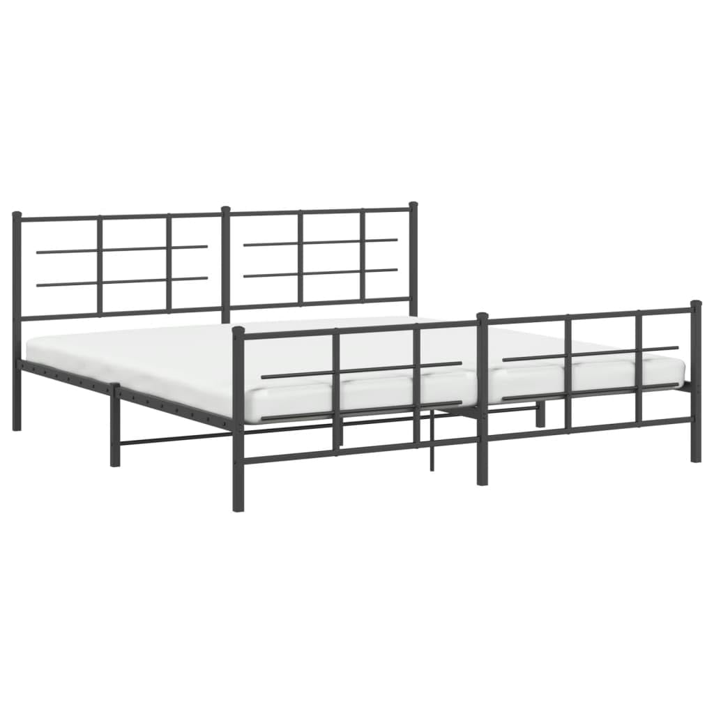 vidaXL King Metal Bed Frame with Headboard/Footboard - Black, 76"x79.9" Steel Slatted Base for Bedroom Stability and Under-Bed Storage