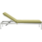 Modway Shore Aluminum Outdoor Patio Chaise Poolside Lounge Chair with Cushion in Silver Peridot