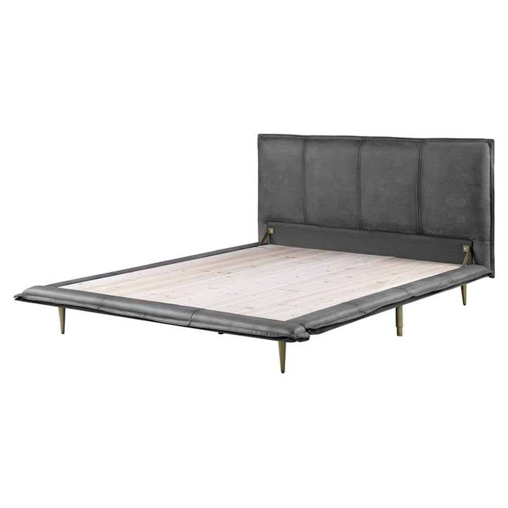 Acme Metis Top Grain Leather Upholstered Eastern King Bed in Gray