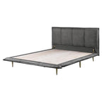 Acme Metis Top Grain Leather Upholstered Queen Bed with Metal Legs in Gray