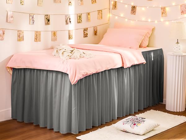 Vocander Wrap Around Grey King Size Bed Skirt 14 Inch Drop, Elastic Dust Ruffle Easy To Put On, Solid Bedskirt Polyester Fabric