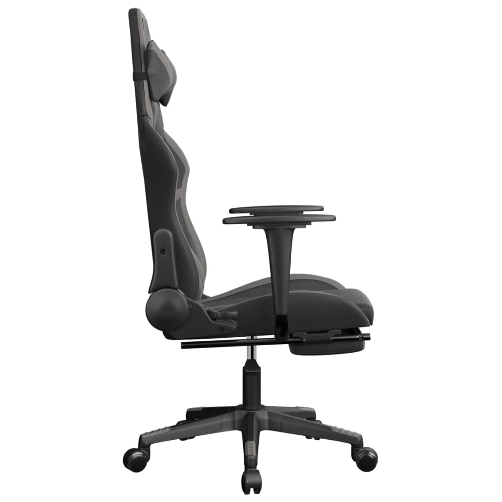 vidaXL Faux Leather Gaming Chair with Footrest, Black and Gray, Adjustable Backrest and Seating, Perfect for Intense Gaming Sessions, Lightweight and Convenient