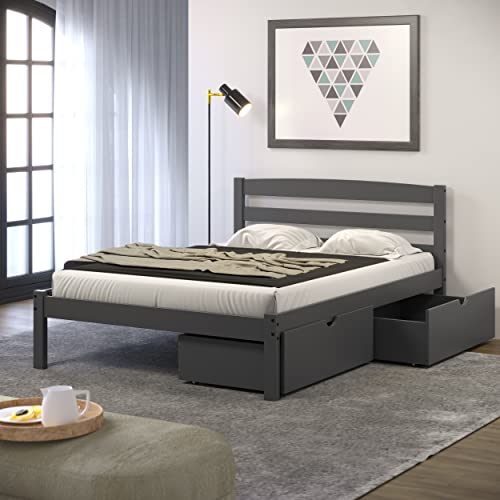 Donco Kids Full Econo Bed with Dual Under Bed Drawers Dark Grey Finish
