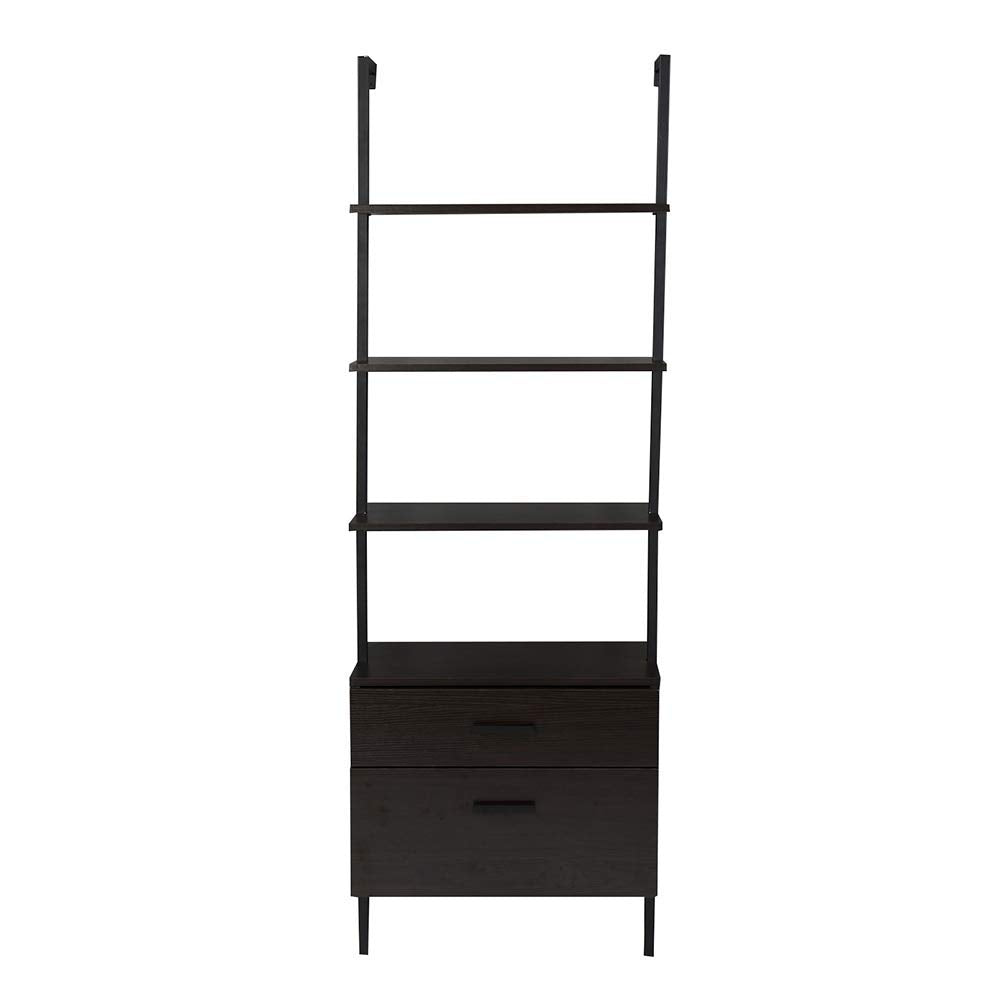 Nathan James Theo Industrial Bookshelf With Wood Drawers And Matte Steel Frame, 3-Shelf, Nutmeg/Black