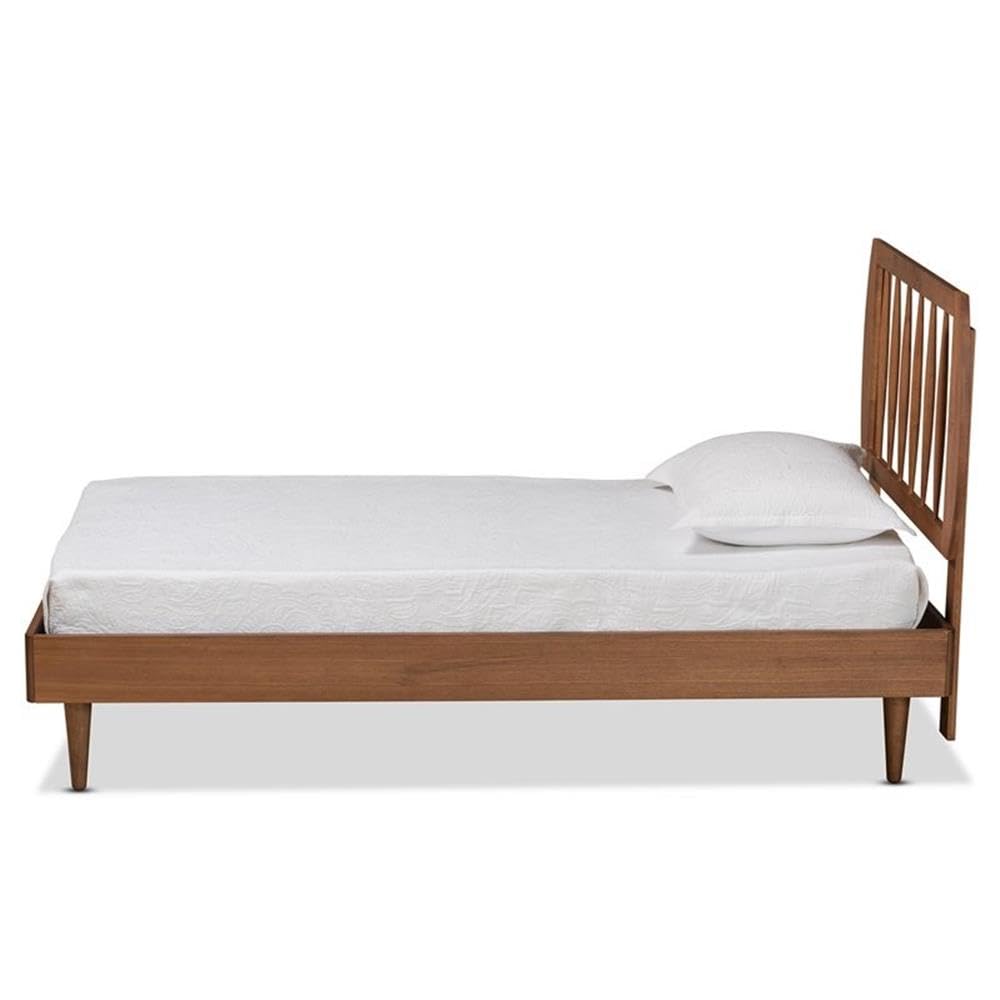 Baxton Studio Chiyo Mid-Century Modern Transitional Walnut Brown Finished Wood Twin Size Platform Bed
