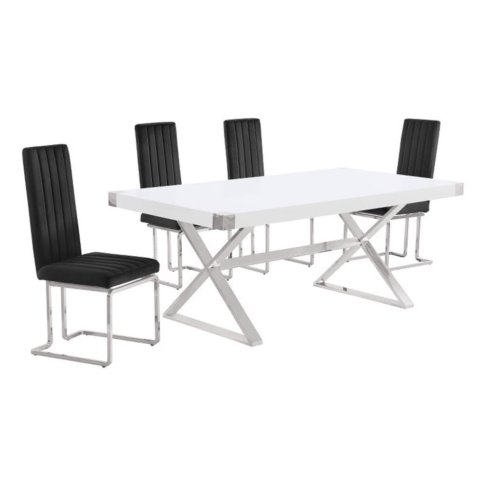 Best Quality Furniture D440/1-Sc340-7 Dining Set, 5-Piece, Black/Silver