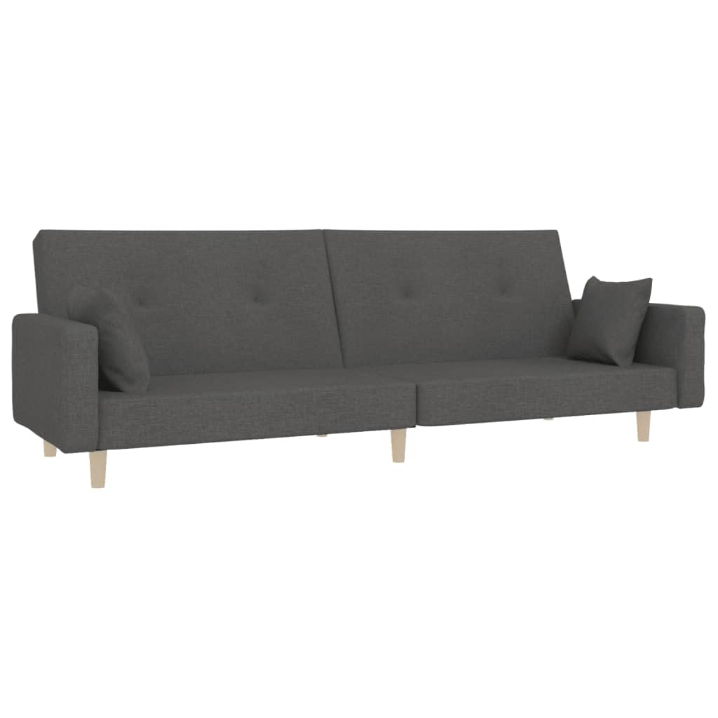 vidaXL 2-Seater Dark Gray Fabric Sofa Bed - Convertible Loveseat with Pillows for Living Room, Dorm, Apartment, Modern Design Sleeper Couch
