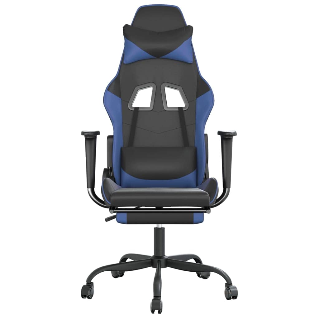 vidaXL Gaming Chair with Footrest - Adjustable Black & Blue Faux Leather Gaming Chair with Foam Filling - Durable & Comfortable Computer Chair for Improved Gaming Experience