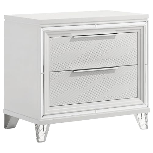 Coaster Home Furnishings Marmore Contemporary Wood 2-Drawer Bedroom Nightstand Bedside Table Organizer Unit White 224962