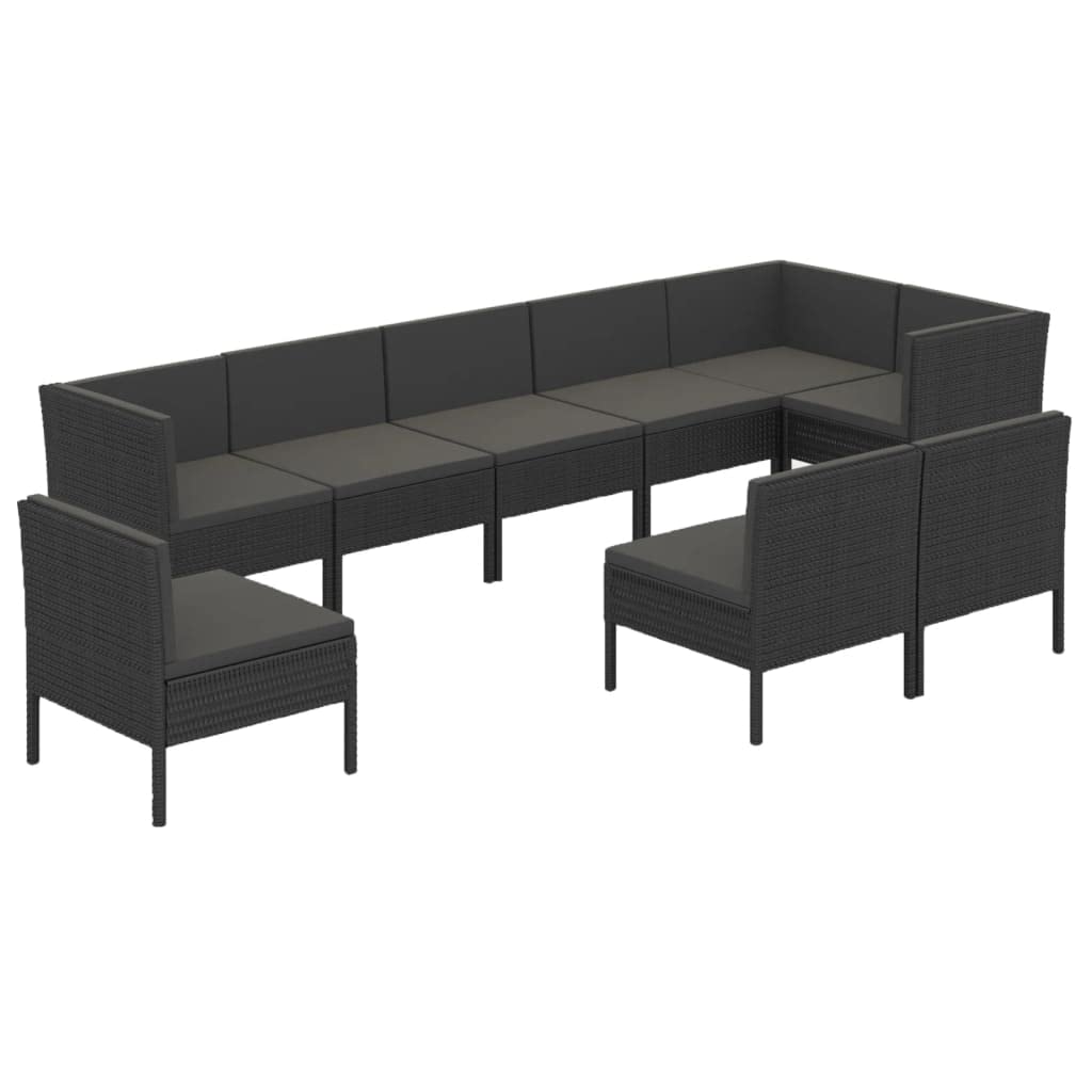 vidaXL Patio Lounge Set 9 Piece with Cushions Garden Outdoor Yard Terrace Backyard Balcony Sofa Lounging Furniture Poly Rattan B