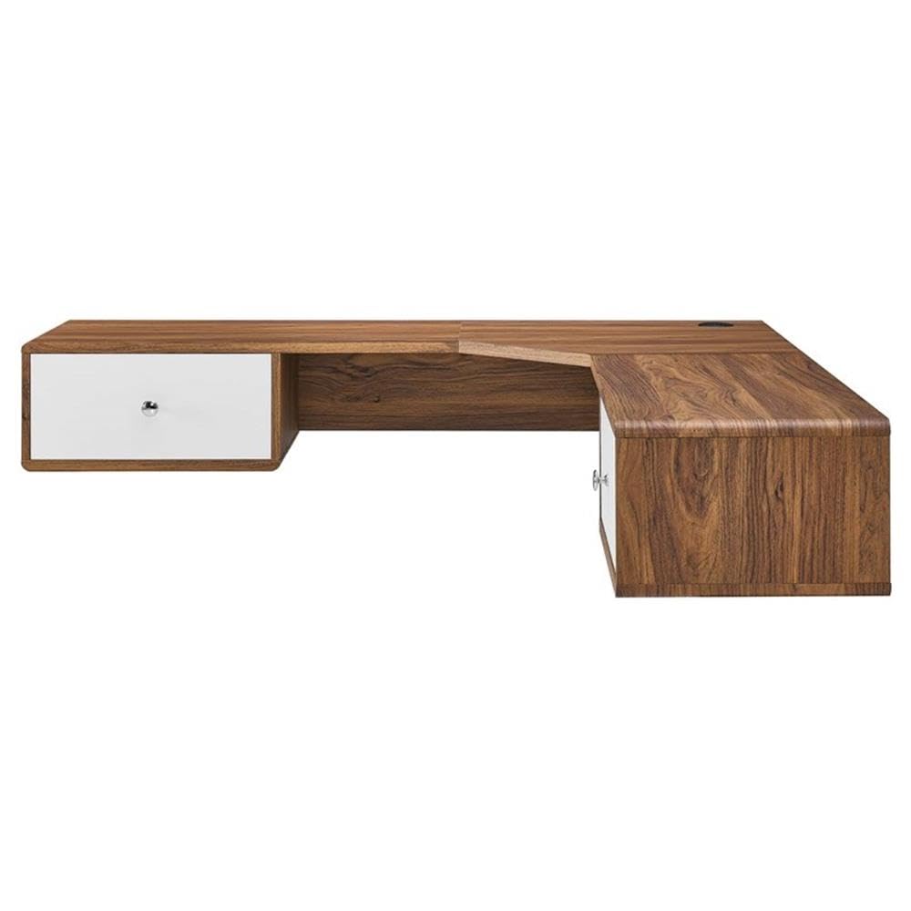 Modway Transmit 55&Quot; Wall Mount Corner Wood Office Desk In Walnut/White