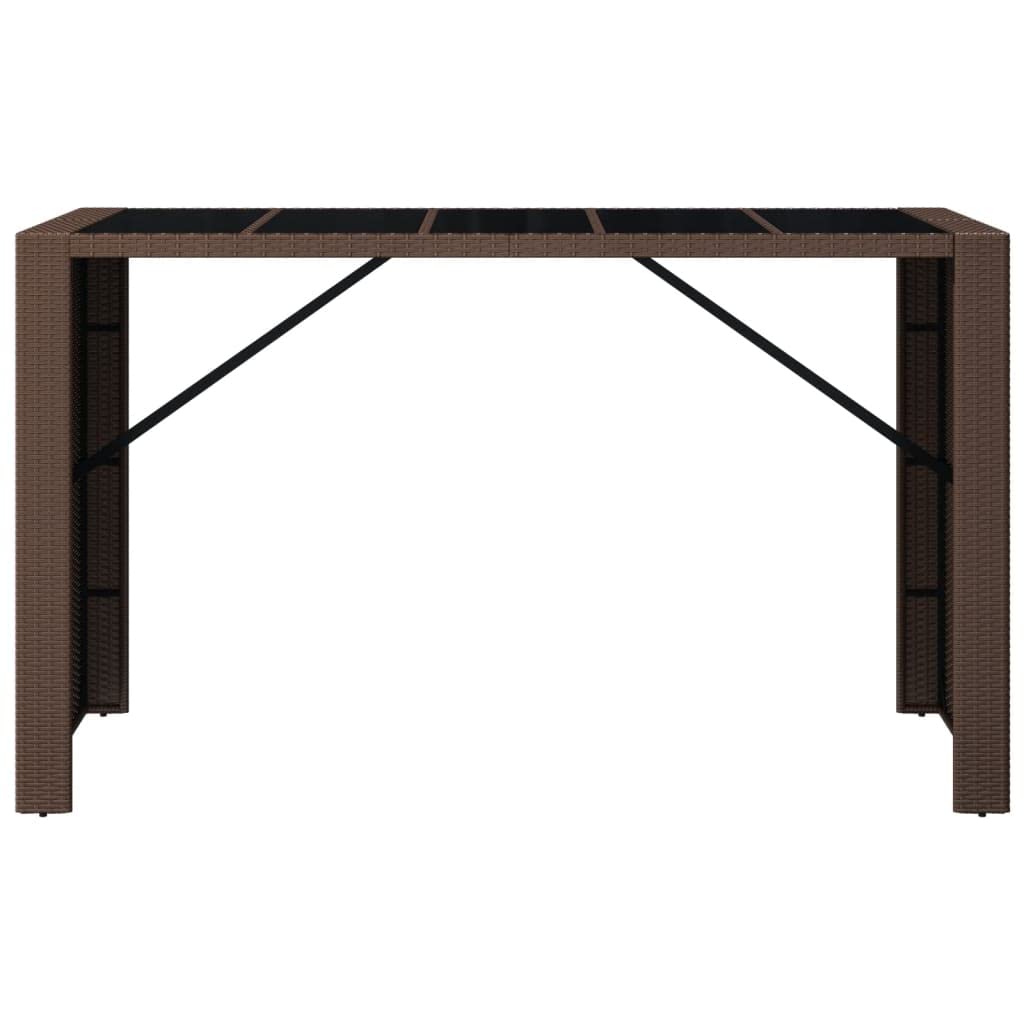 vidaXL Poly Rattan Bar Table with Glass Top - Weather-Resistant Outdoor/Garden Table - Brown - 72.8&quot;x31.5&quot;x43.3&quot;