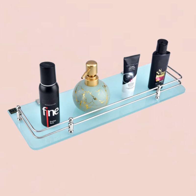 MOTIQO Wall Mount Frosted Glass Shelf for Bathroom Rack, Glass Shelf for Kitchen, Bathroom Shelf for Wall, Bathroom Accessories