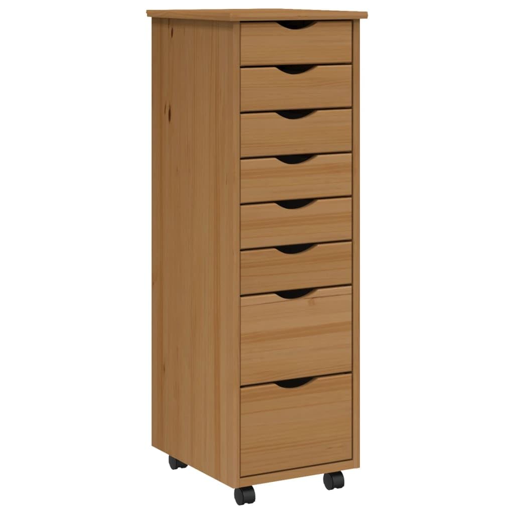 vidaXL MOSS 8-Drawer Chest, Solid Pine Wood Mobile File Cabinet, Storage Cabinet on Wheels, Chest of Drawers for Home Office, Easy Assembly & Maintenance, 13.4&quot;x15.4&quot;x40.6&quot;, Honey Brown