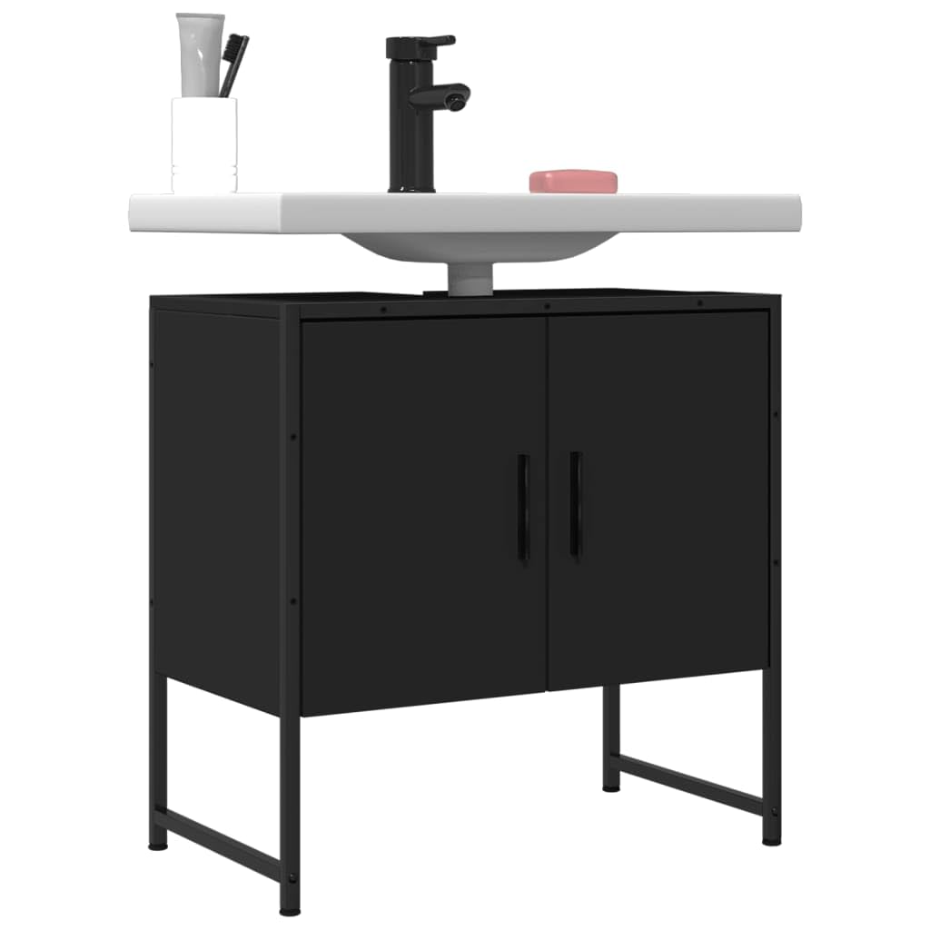 vidaXL Bathroom Sink Cabinet in Black - Contemporary Engineered Wood Vanity Base with Powder-Coated Steel Frame, 23.6&quot;x13&quot;x23.6&quot;