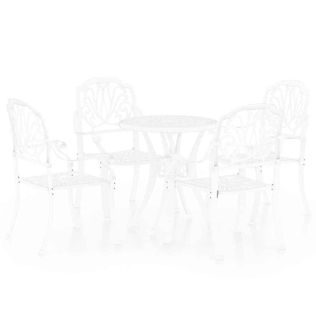vidaXL 5 Piece Outdoor Bistro Set in White Cast Aluminum - Elegant Garden Patio Furniture with Umbrella Hole