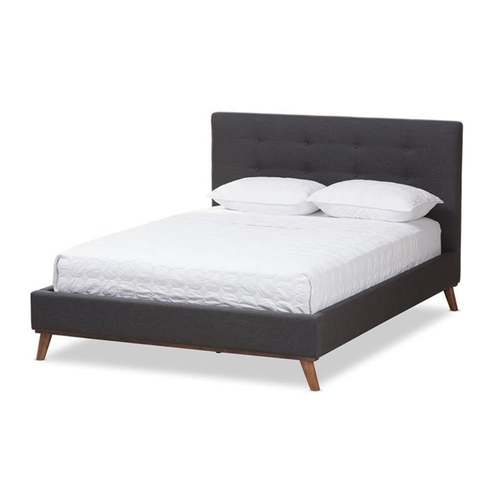 Baxton Studio Valencia Upholstered Queen Platform Bed in Dark Gray