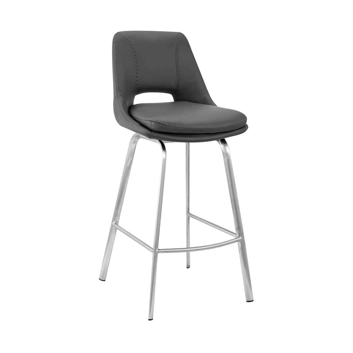 HomeRoots 476922 30 in. Elegant Faux Leather Bar Stool with Stainless Steel Frame, Grey