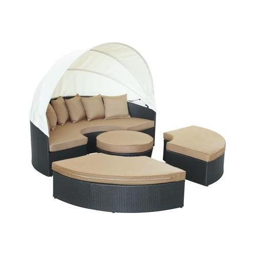 Modway Quest Wicker Rattan Outdoor Patio Canopy Sectional Daybed in Espresso Mocha