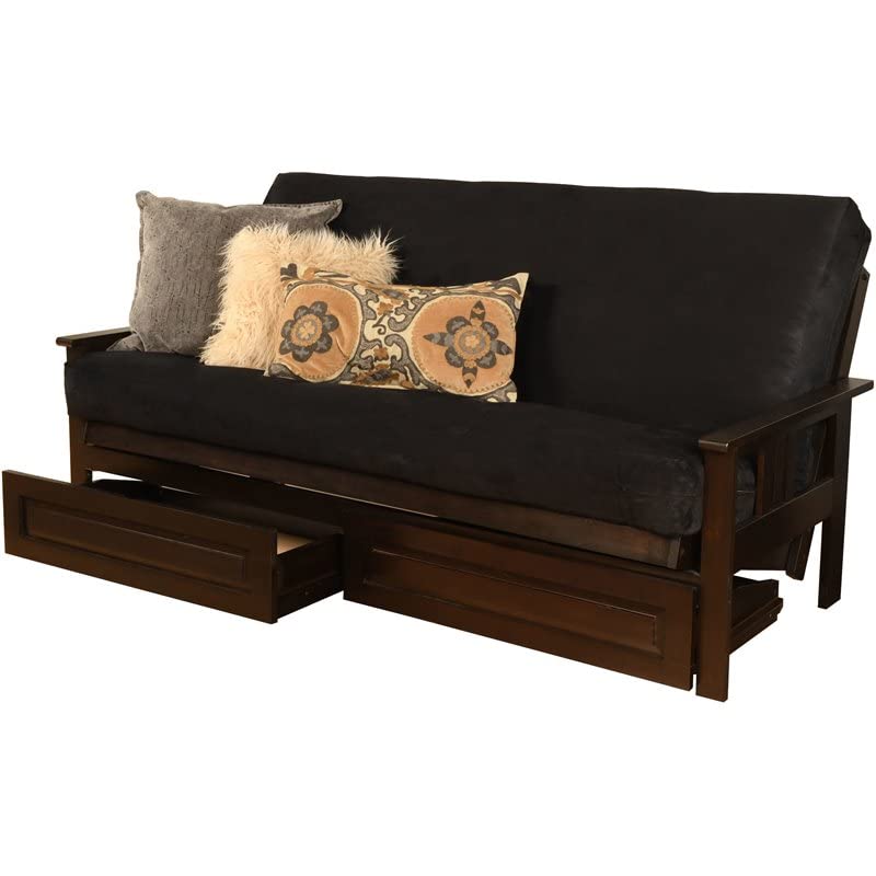 Kodiak Furniture Monterey Espresso Storage Sofa with Suede Black Mattress