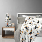 Halloween Throw Blanket: Cute Girl Witch With Faithful Cat Surrounded By Spiders And Bats Print On Fuzzy Soft Velvet Fleece Thro
