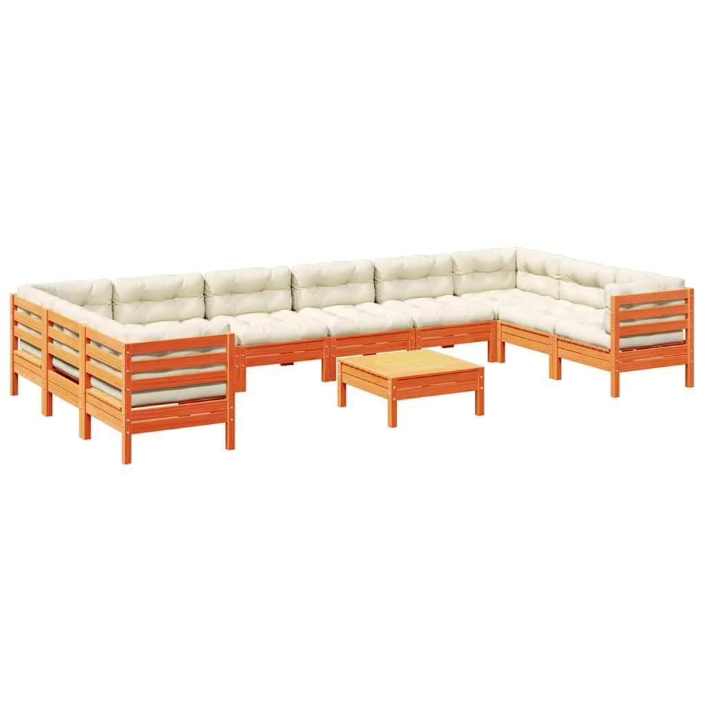 vidaXL Garden Sofa Set 11 Pieces with Cushions Brown Solid Wax Pine