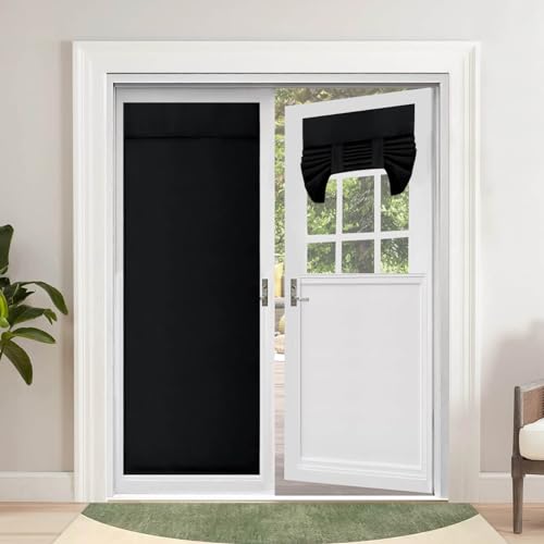 Outdoorlines Blackout French Door Curtains, Privacy Thermal Insulated Tie Up Glass Shades, Easy To Install Tricia Window Drapes, Front Door Curtain, W26 X L80 Inch, Black, 1 Panel
