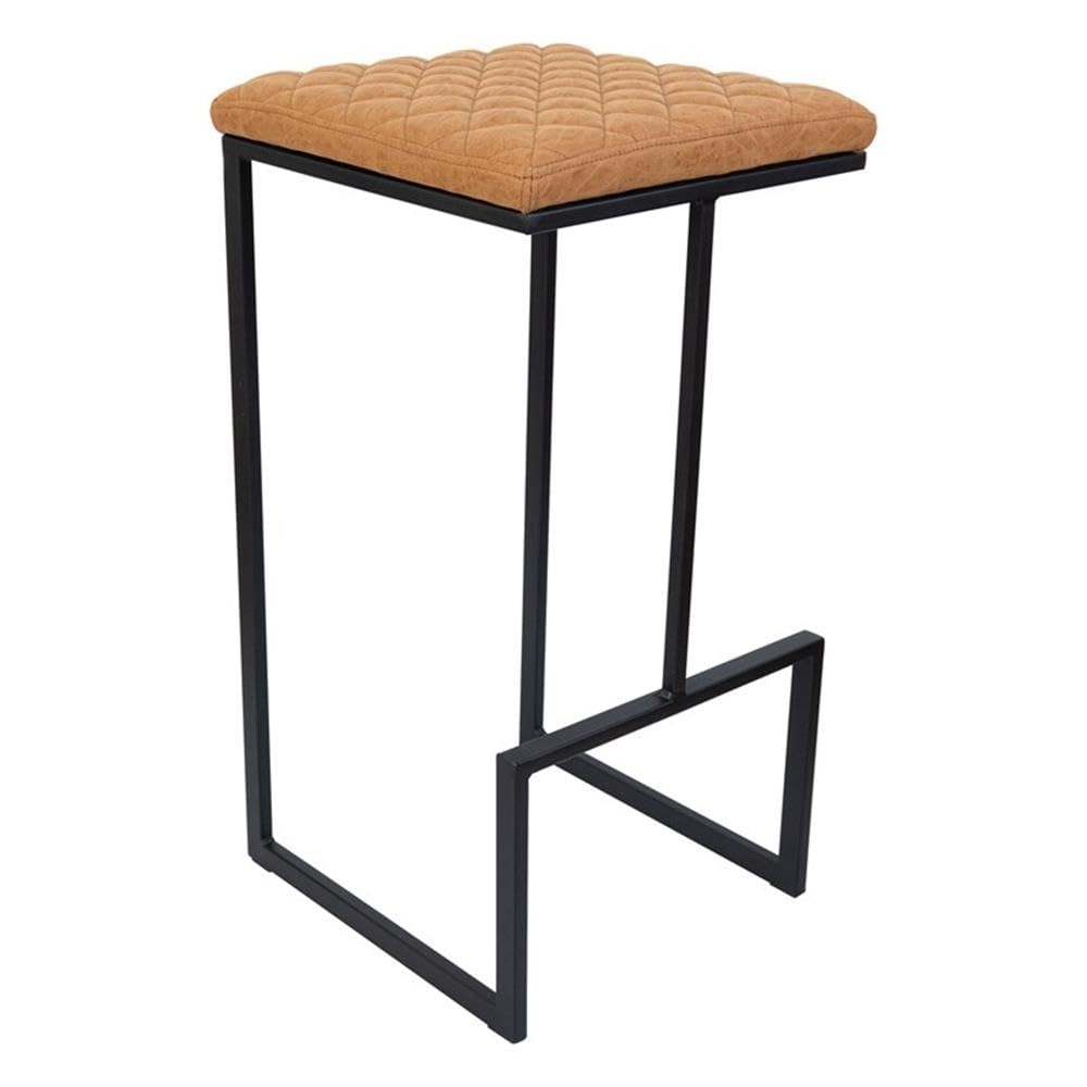 LeisureMod Light Brown Leather Bar Stool - Modern Counter Height Stool with Metal Frame & Comfortable Back Support