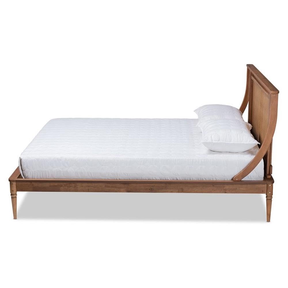 Baxton Studio Jamila Modern Transitional Walnut Brown Finished Wood and Synthetic Rattan Queen Size Platform Bed