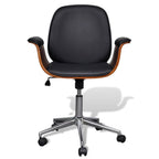 vidaXL Swivel Arm Chair with Bent Wood Frame and Faux Leather Covering - Adjustable Backrest - Easy Mobility with Castors - Adjustable Height