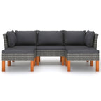 vidaXL 5 Piece Outdoor Lounge Set with Cushions - Powder-Coated Steel, Poly Rattan & Eucalyptus Wood, Gray, Removable and Washable Cushions