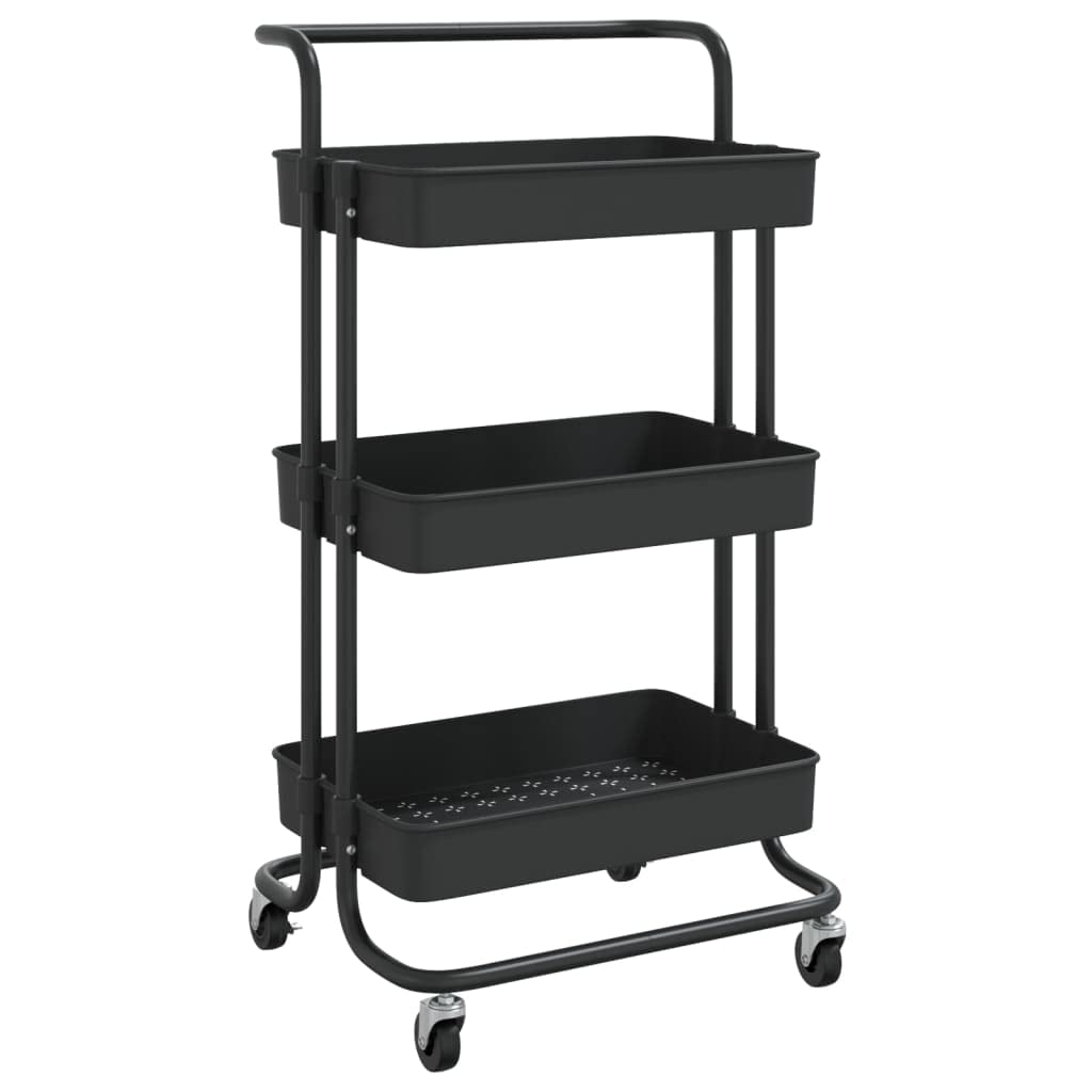 vidaXL 3-Tier Kitchen Trolley in Black - Space-Optimizing Mobile Storage Solution with Durable Iron and ABS Construction