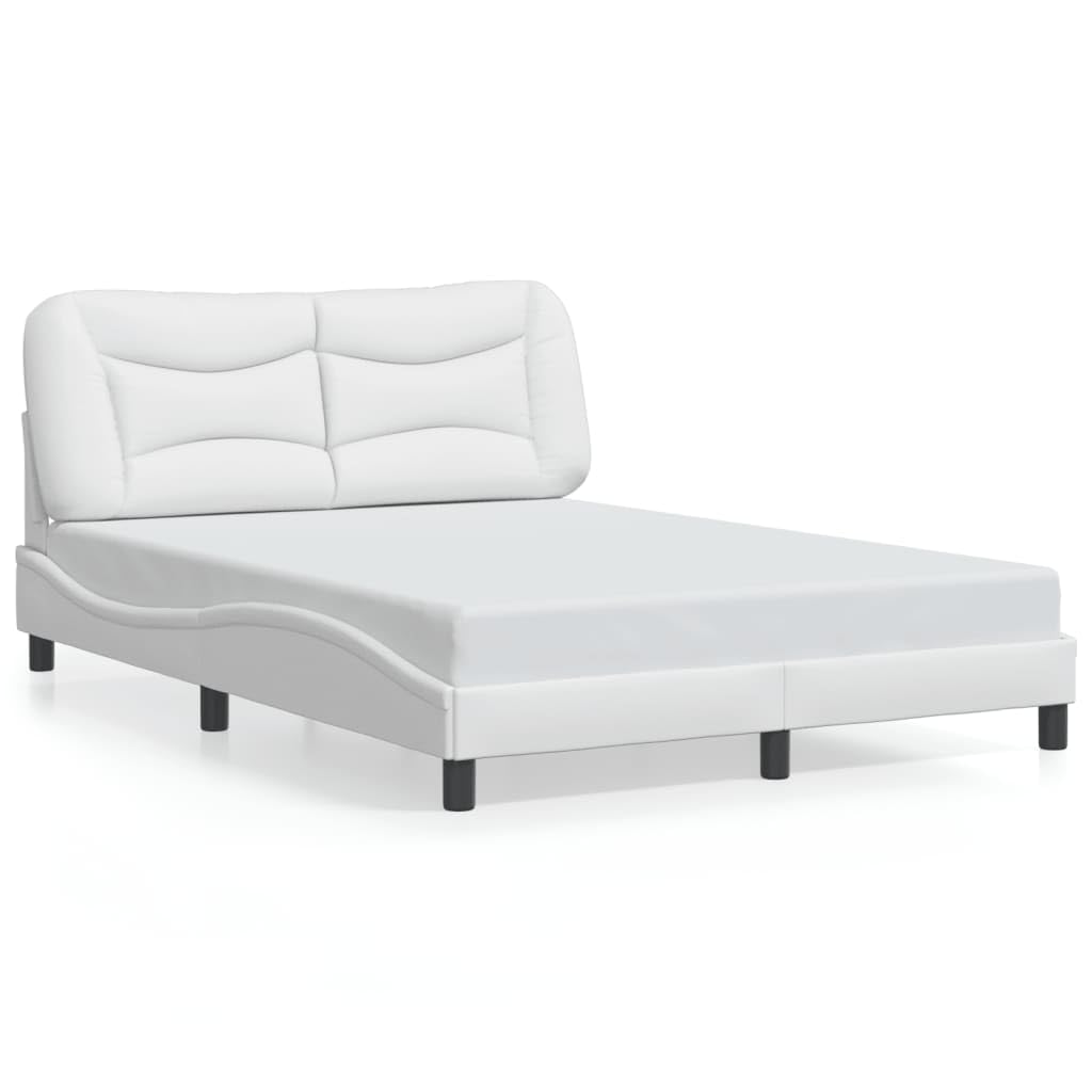vidaXL White Faux Leather Full-Sized Bed Frame with Headboard - Modern Bedroom Furniture Designed for 53.9x74.8 Mattresses